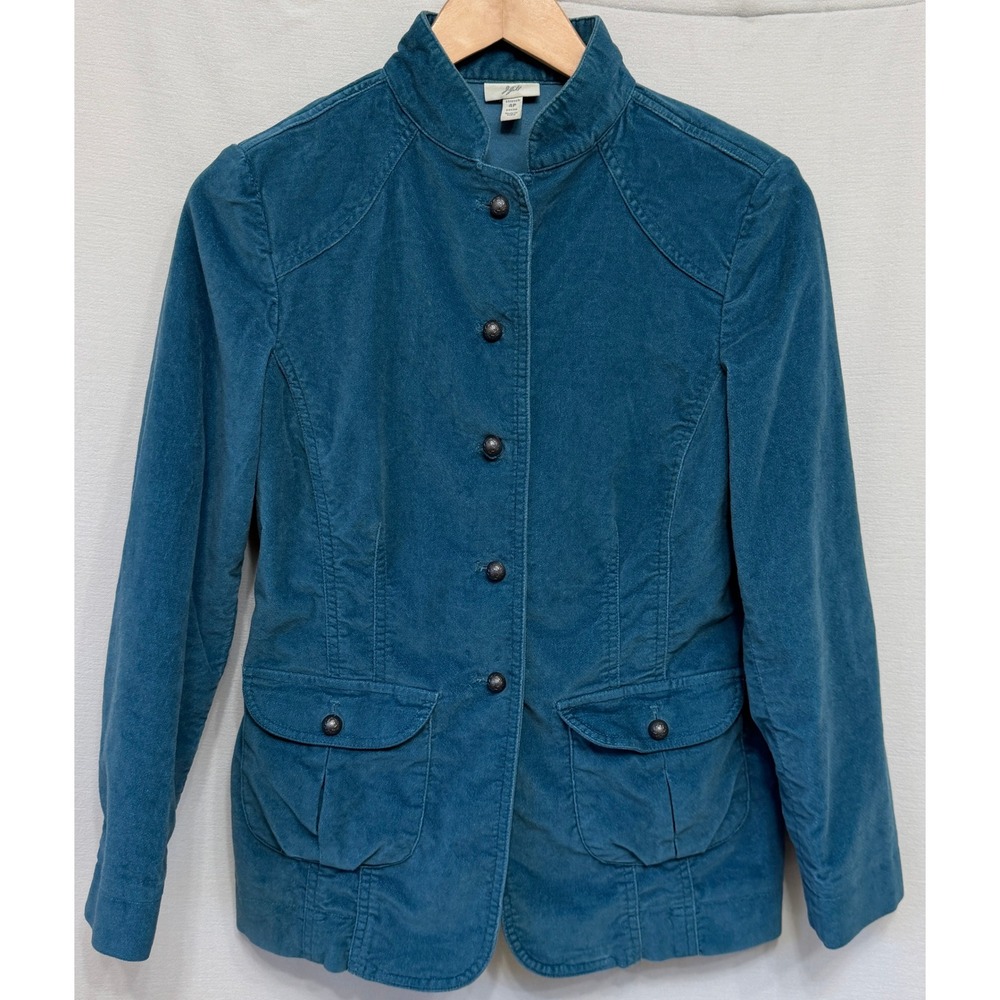 J. Jill Women's Jacket Blue Velvet Stretch Utility Military Style Petite 4P